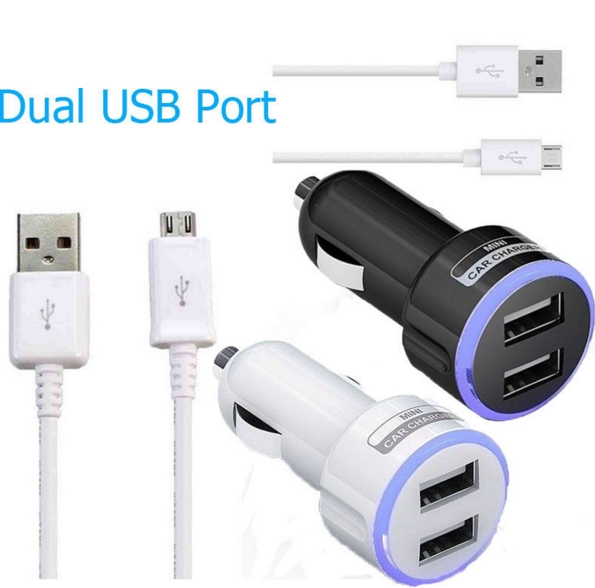 Dual 2.1A 2 Puertos Adaptador Del Cargador Del Coche  Cable Micro-USB